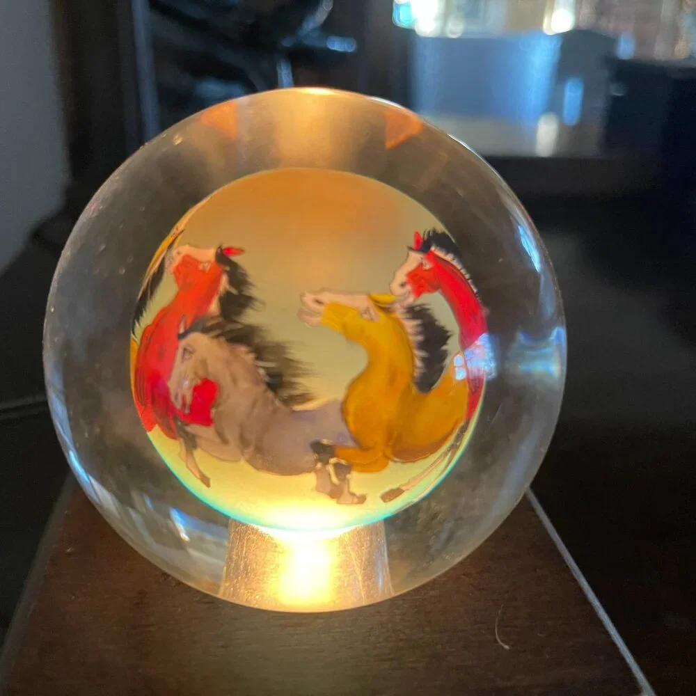 Vintage Chinese Reverse Painting Running Horses Night Light Globe